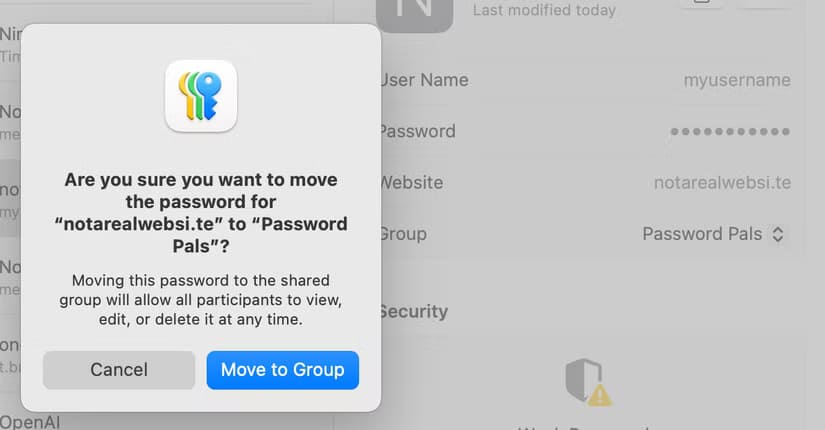 moving-a-password-to-a-shared-group-in-apple-passwords-for-mac كيفية استخدام ميزة مشاركة كلمة المرور في تطبيق Apple Passwords