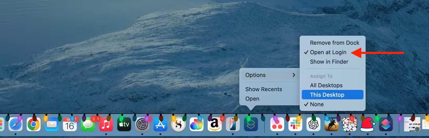 open-at-login-in-dock-on-a-mac كيفية إضافة لمسات من البهجة لجهاز Mac في موسم العطلات