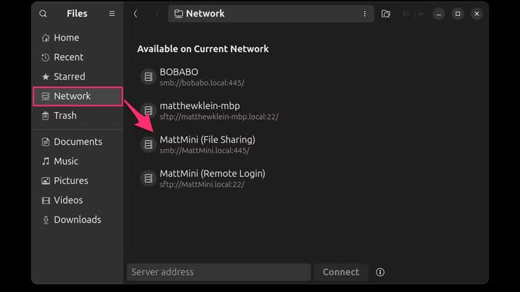 open-files-select-network-then-select-your-mac-that-you-re-sharing-files-from أسهل الطرق لنقل الملفات بين أنظمة ماك ولينكس خطوة بخطوة