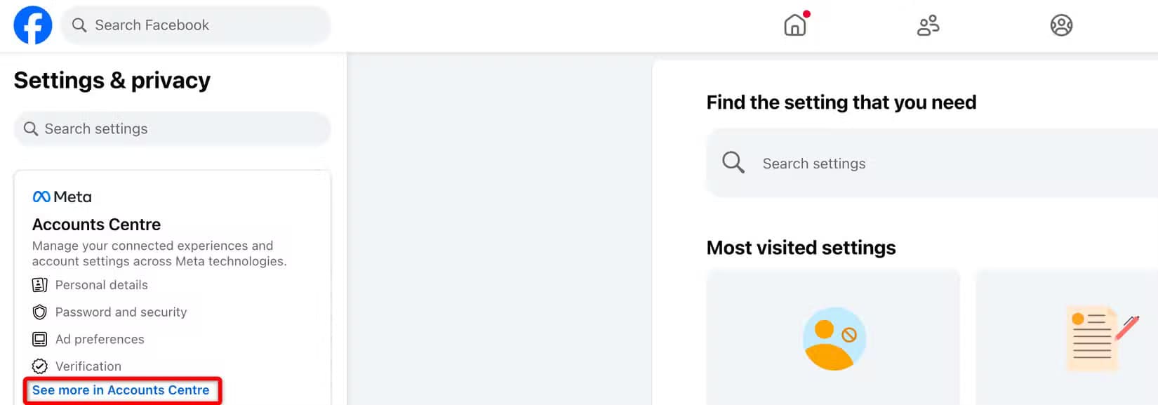 opening-the-accounts-center-on-facebook طريقة حذف حساب فيسبوك نهائيًا بسهولة وخطوات مضمونة