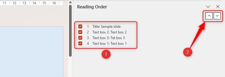 powerpoint-s-reading-order-pane-with-the-items-selected-and-the-arrows-to-reorder-the-items-highlighted طرق عملية لتصميم عروض PowerPoint تجذب كل الجمهور وتزيد من التفاعل