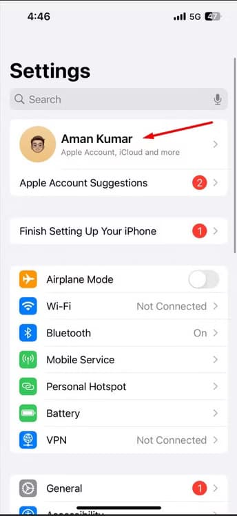profile-name-in-the-iphone-settings-app كيفية منع أطفالك من إجراء عمليات شراء غير مرغوب فيها على iPhone و iPad