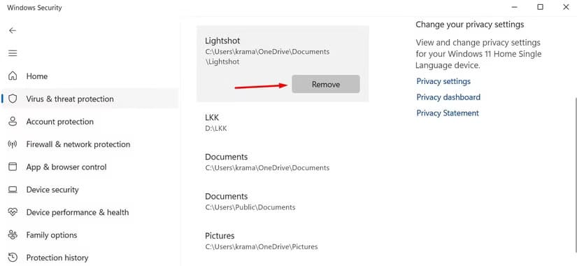 remove-option-in-the-windows-security-app طريقة استخدام ميزة الوصول المُتحكم إلى المجلد في Windows 11 لحماية بياناتك