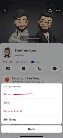report-option-in-snapchat خطوات الإبلاغ عن الحسابات المخالفة على Instagram وFacebook