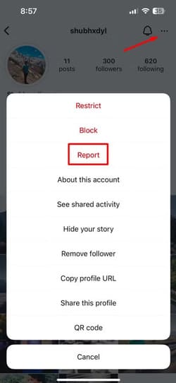 report-option-on-instagram-1 خطوات الإبلاغ عن الحسابات المخالفة على Instagram وFacebook