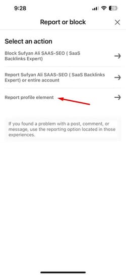 report-profile-element-option-on-linkedin خطوات الإبلاغ عن الحسابات المخالفة على Instagram وFacebook