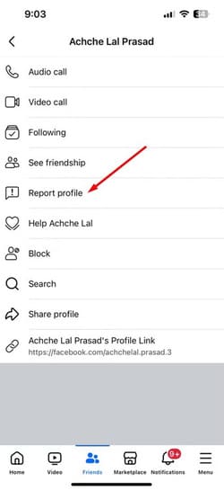 report-profile-option-in-facebook خطوات الإبلاغ عن الحسابات المخالفة على Instagram وFacebook