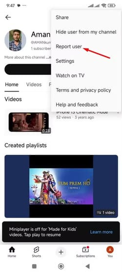 report-user-option-in-youtube خطوات الإبلاغ عن الحسابات المخالفة على Instagram وFacebook