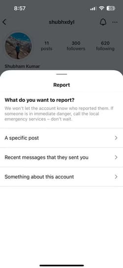 report-window-of-instagram خطوات الإبلاغ عن الحسابات المخالفة على Instagram وFacebook