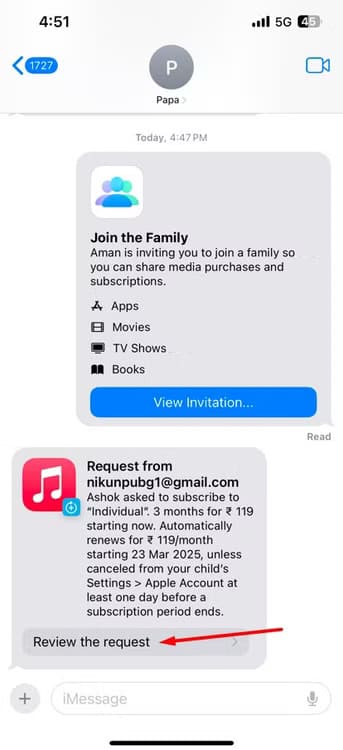 review-the-request-option-in-imessage كيفية منع أطفالك من إجراء عمليات شراء غير مرغوب فيها على iPhone و iPad