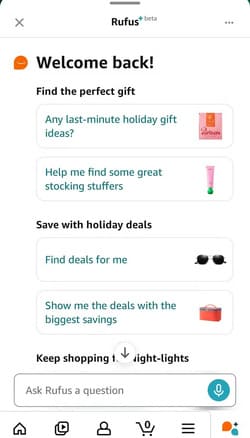 rufus-intro-screen طرق مبتكرة لتحسين تجربة التسوق على أمازون باستخدام الذكاء الاصطناعي