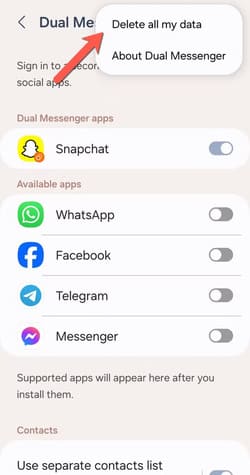 samsung-dual-messenger-delete-all-data-option طريقة تفعيل Dual Messenger على هواتف Samsung Galaxy بسهولة