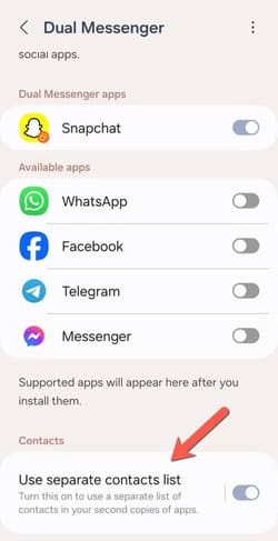 samsung-dual-messenger-open-second-contacts-menu طريقة تفعيل Dual Messenger على هواتف Samsung Galaxy بسهولة