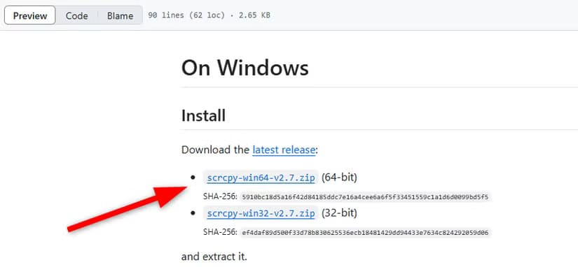 scrcpy-download-page أفضل طريقة لعرض تطبيقات Android على جهاز كمبيوتر Windows بسهولة