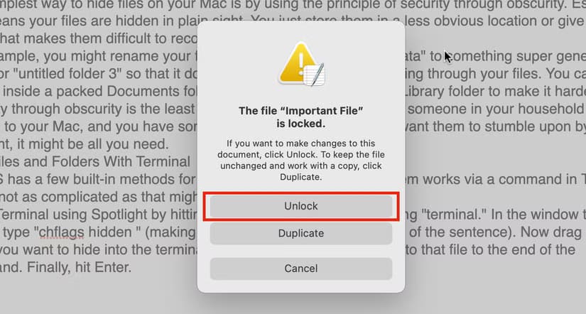 screen-asking-you-to-unlock-a-file-before-editing-it أفضل الطرق لإخفاء وتأمين ملفاتك على جهاز Mac