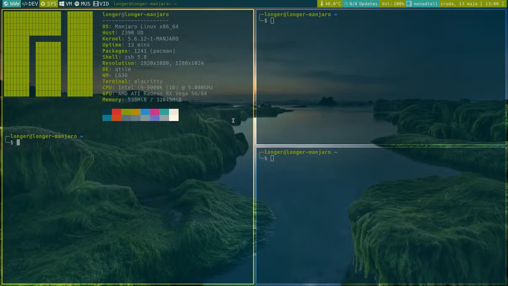 screenshot-of-qtile-window-manager-on-manjaro كيف يمكن لمدير النوافذ المتجانبة في Linux تحسين تجربتك؟ إليك 5 طرق لتجربته