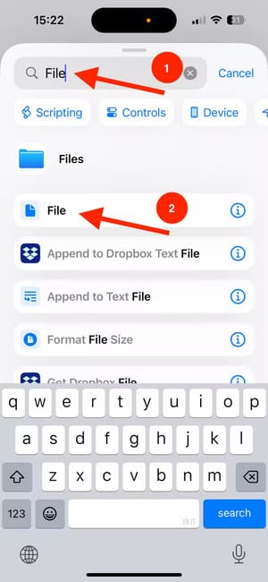 search-for-and-select-file-action-in-shortcuts-app-on-iphone طرق مبتكرة للاستفادة من اختصارات الصوت على iPhone
