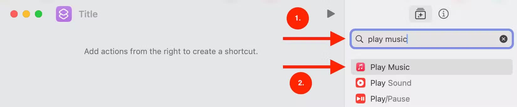search-for-and-select-play-music-action-in-the-shortcuts-app-on-a-mac كيفية إضافة لمسات من البهجة لجهاز Mac في موسم العطلات