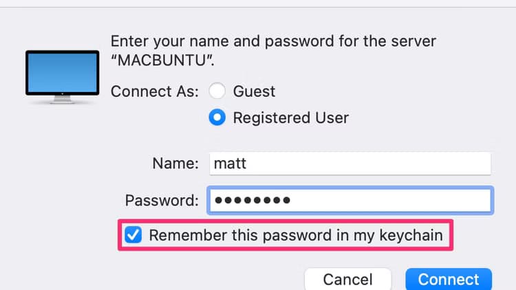 select-remember-this-password-in-my-keychain-to-save-your-credentials أسهل الطرق لنقل الملفات بين أنظمة ماك ولينكس خطوة بخطوة