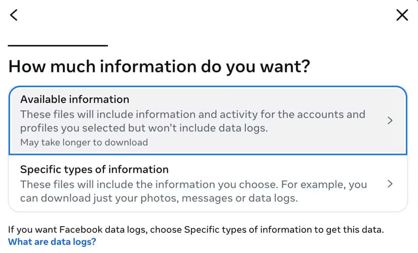selecting-all-available-information-to-download-it-on-facebook طريقة حذف حساب فيسبوك نهائيًا بسهولة وخطوات مضمونة