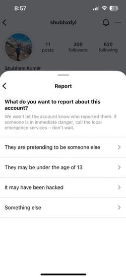 selecting-the-reason-to-report-account خطوات الإبلاغ عن الحسابات المخالفة على Instagram وFacebook