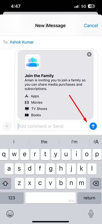 send-icon-in-the-imessage-app كيفية منع أطفالك من إجراء عمليات شراء غير مرغوب فيها على iPhone و iPad