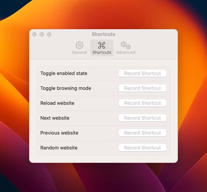 setting-hotkeys-for-plash طريقة تحويل موقع ويب إلى خلفية متحركة على سطح مكتب Mac