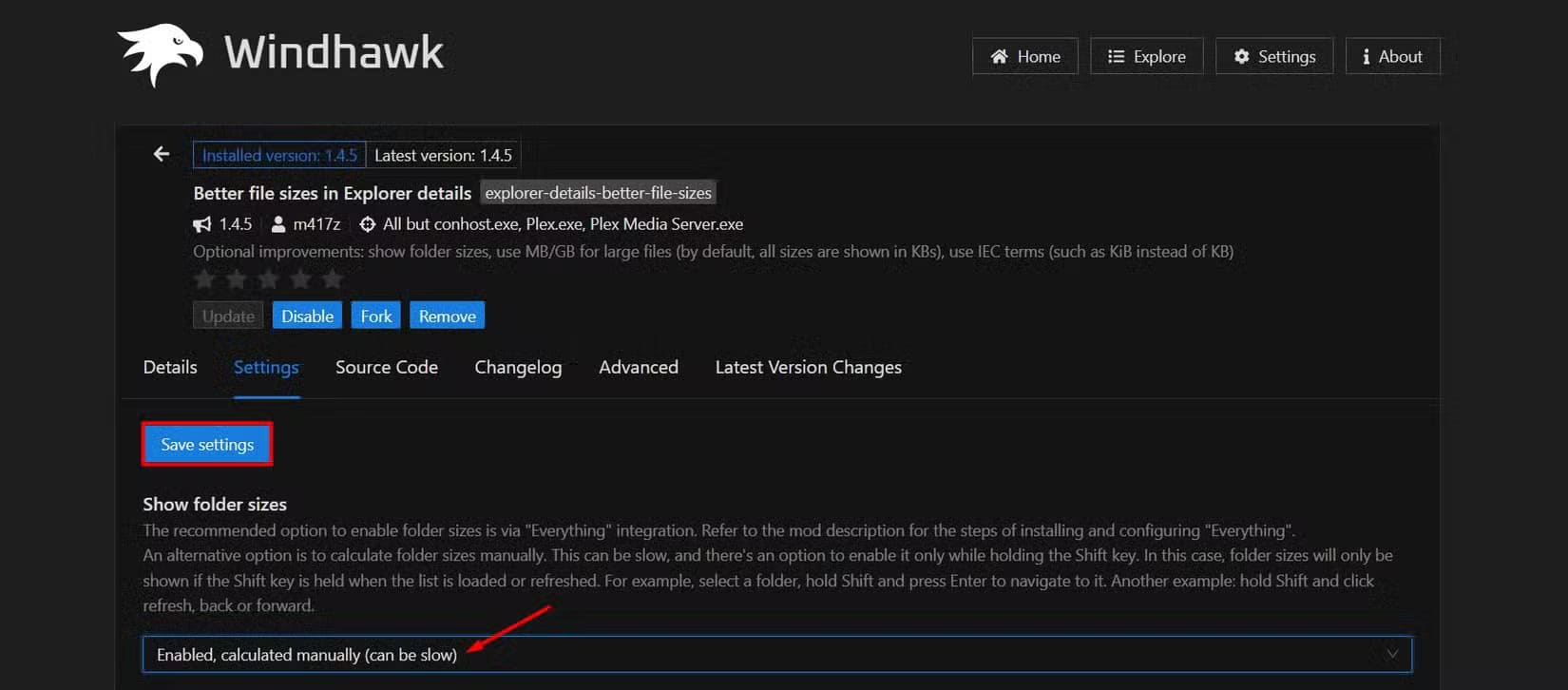settings-window-of-installed-mod-in-the-windhawk-app كيفية عرض حجم المجلد في مستكشف الملفات بنظام التشغيل Windows 11