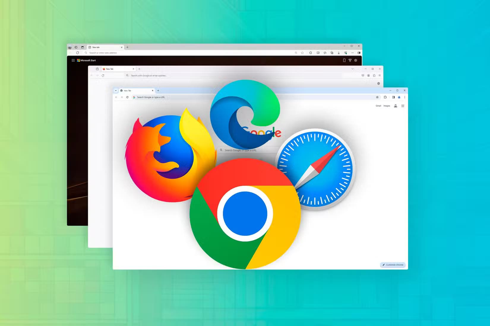 some-browser-tabs-in-the-background-and-chrome-firefox-safari-and-edge-logos-in-front هل حان الوقت للتحول إلى Linux لتحسين تجربتك الرقمية؟