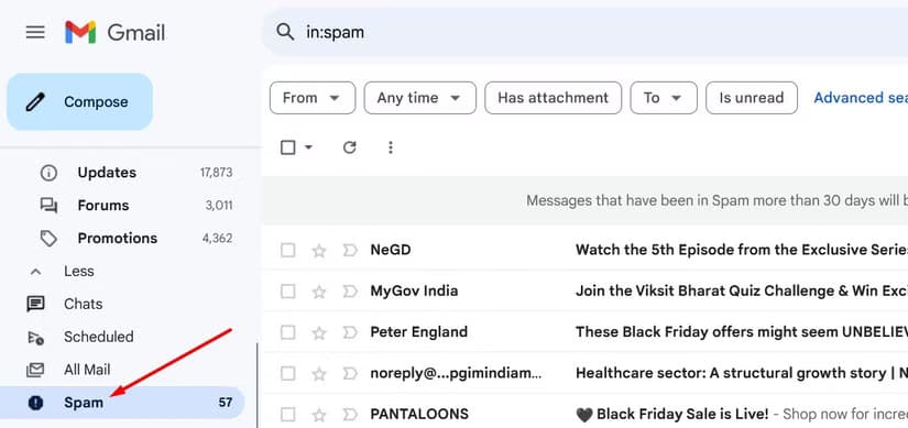 spam-folder-in-gmail طرق فعالة لحل مشكلة عدم تلقي رسائل البريد الإلكتروني في Gmail