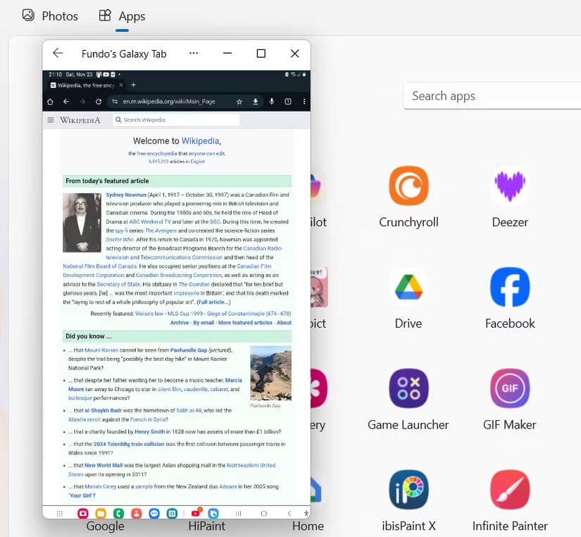 ss-of-phone-link-along-with-the-mirrored-mobile-screen-window أفضل طريقة لعرض تطبيقات Android على جهاز كمبيوتر Windows بسهولة