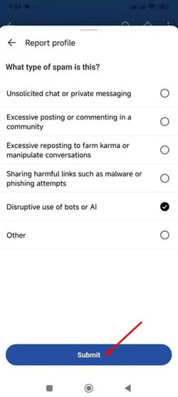 submit-button-in-reddit خطوات الإبلاغ عن الحسابات المخالفة على Instagram وFacebook