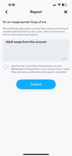 submit-option-in-snapchat خطوات الإبلاغ عن الحسابات المخالفة على Instagram وFacebook