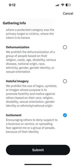 submit-option-on-x خطوات الإبلاغ عن الحسابات المخالفة على Instagram وFacebook