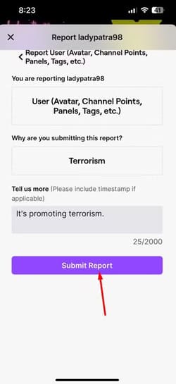 submit-report-button-in-twitch خطوات الإبلاغ عن الحسابات المخالفة على Instagram وFacebook