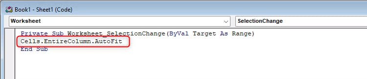 the-code-cells-entirecolumn-autofit-is-added-to-the-vba-in-excel طرق تعديل عرض الأعمدة في Excel ليتناسب مع البيانات تلقائيًا