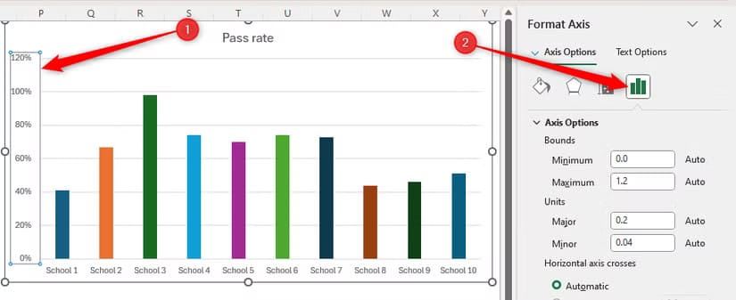 the-format-chart-pane-in-excel-with-the-axis-options-icon-selected-and-the-corresponding-settings-opened نصائح عملية لتحسين تنسيق مخططات Excel بشكل احترافي