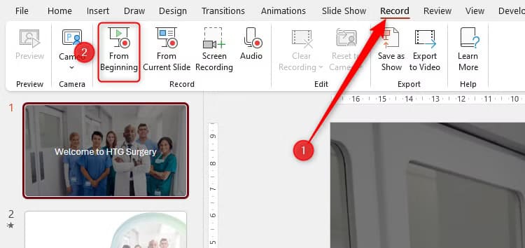 the-option-in-powerpoint-to-record-the-presentation-accessed-through-the-record-tab-on-the-ribbon طرق إبداعية للاستفادة من PowerPoint في حياتك اليومية