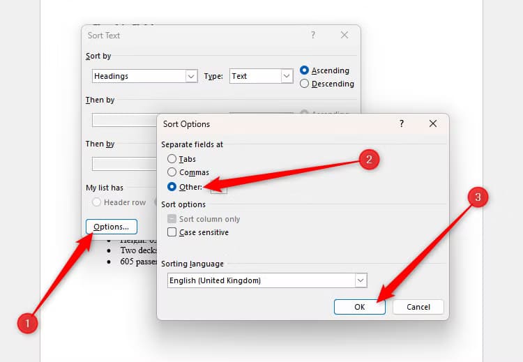 the-options-button-in-word-s-sort-text-dialog-box-is-selected-and-the-other-option-is-also-selected-in-the-sort-options-dialog-box 5 حيل رائعة في Microsoft Word ستجعل عملك أسهل وأسرع