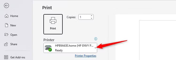 the-print-menu-in-microsoft-word-with-an-hp-printer-selected خطوات تصميم بطاقة عيد مميزة باستخدام Microsoft Word