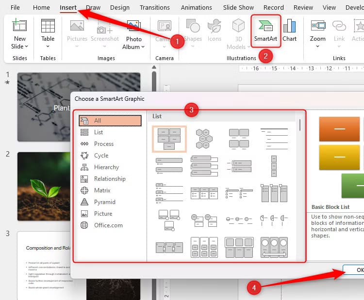 the-process-to-follow-to-add-smartart-to-powerpoint-through-the-insert-tab-on-the-ribbon طرق إبداعية للاستفادة من PowerPoint في حياتك اليومية