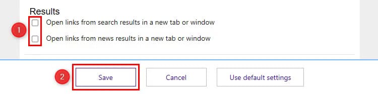 the-results-options-and-save-button-in-bing-s-settings كيفية تعطيل فتح الروابط في علامات تبويب جديدة في Microsoft Bing
