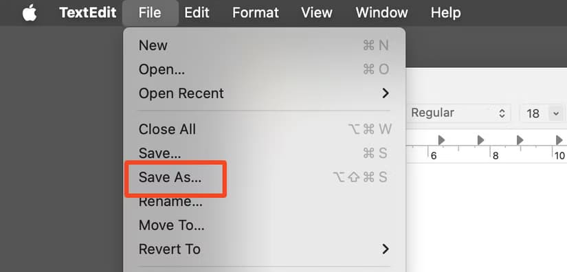 the-save-as-option-showing-in-textedit أهم وظيفة لمفتاح الخيار في أجهزة Mac وكيفية استخدامها بسهولة