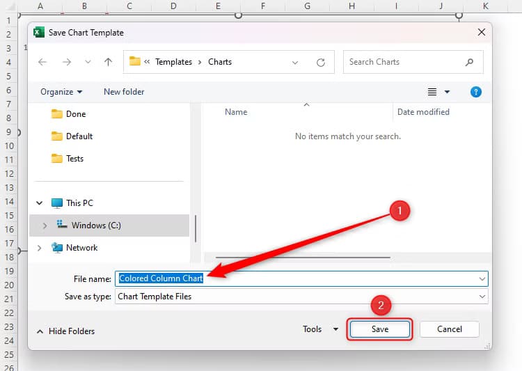 the-save-chart-template-dialog-box-with-the-current-chart-being-saved-as-colored-column-chart-and-the-ok-button-is-selected نصائح عملية لتحسين تنسيق مخططات Excel بشكل احترافي