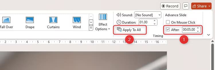 the-transition-timing-in-powerpoint-is-adjusted-to-five-seconds-and-the-apply-to-all-button-is-selected طرق إبداعية للاستفادة من PowerPoint في حياتك اليومية