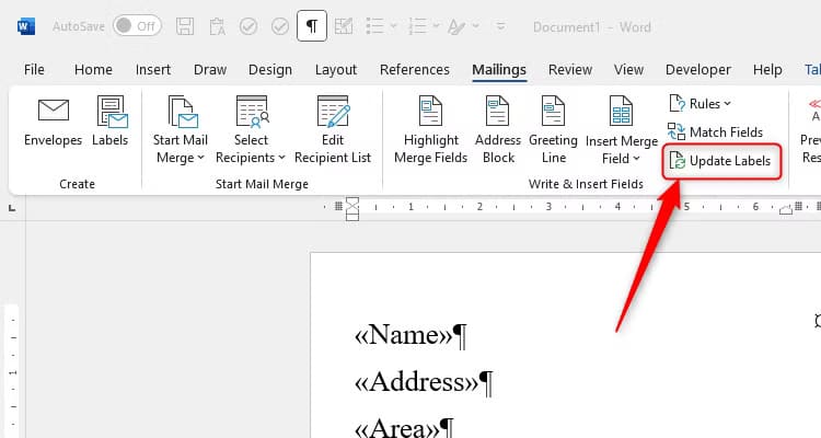 the-update-labels-button-in-microsoft-word كيفية الاستفادة من تطبيقات Microsoft لتبسيط الاحتفالات