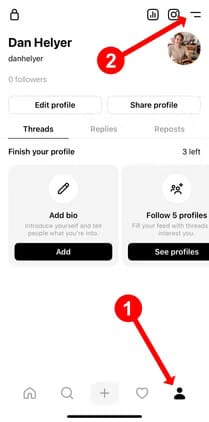 threads-home-page-highlighting-profile-and-menu-buttons طريقة إضافة النص البديل للصور في Threads لتحسين التفاعل مع المحتوى"
