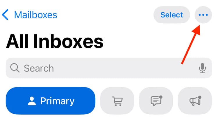 three-dots-menu-icon-in-the-mail-app-on-iphone تعرف على كيفية إيقاف فئات البريد الإلكتروني على iPhone بسهولة