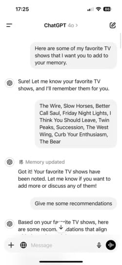 tv-show-recommendation-in-the-chatgpt-app-on-iphone-screenshot-1-1 طريقة فعالة لاستخدام ChatGPT للحصول على توصيات مخصصة للكتب والأفلام والموسيقى
