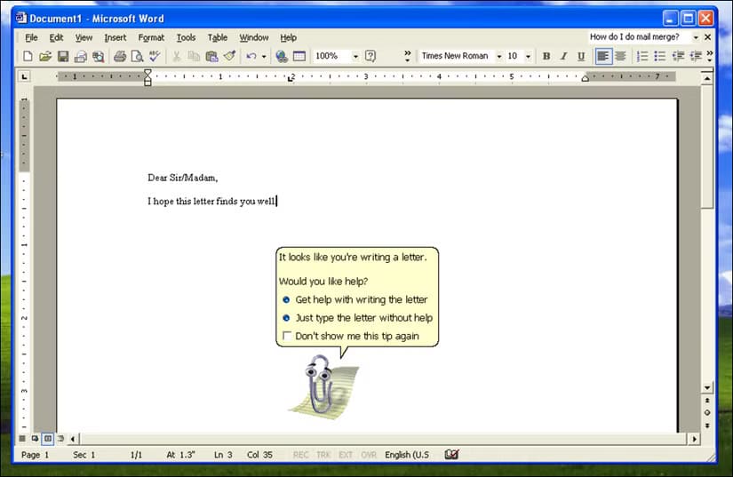 word-example-letter-clippy لماذا يستحق Clippy إعادة النظر كمساعد Office مميز
